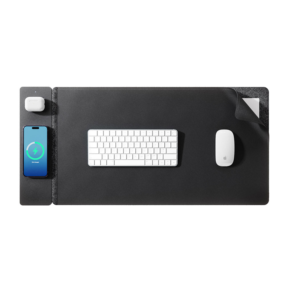 Sleek vegan-leather wireless charging desk mat with phone charging