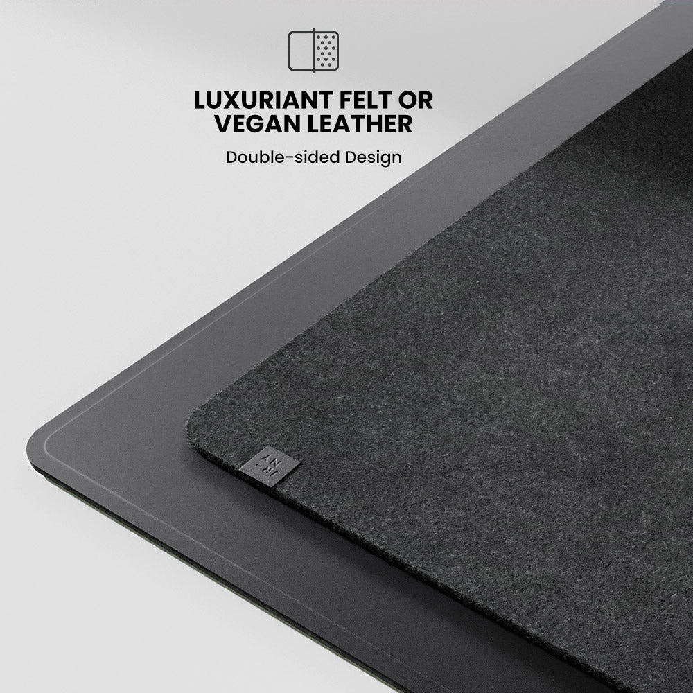 Double-sided vegan leather and felt wireless charging desk mat