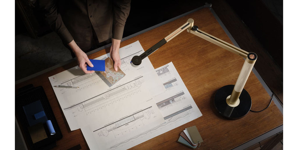 Smart LED desk lamp in study mode, top-down view