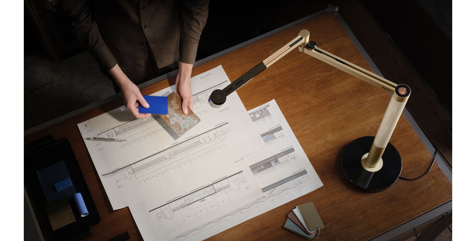 Smart LED desk lamp in study mode, top-down view