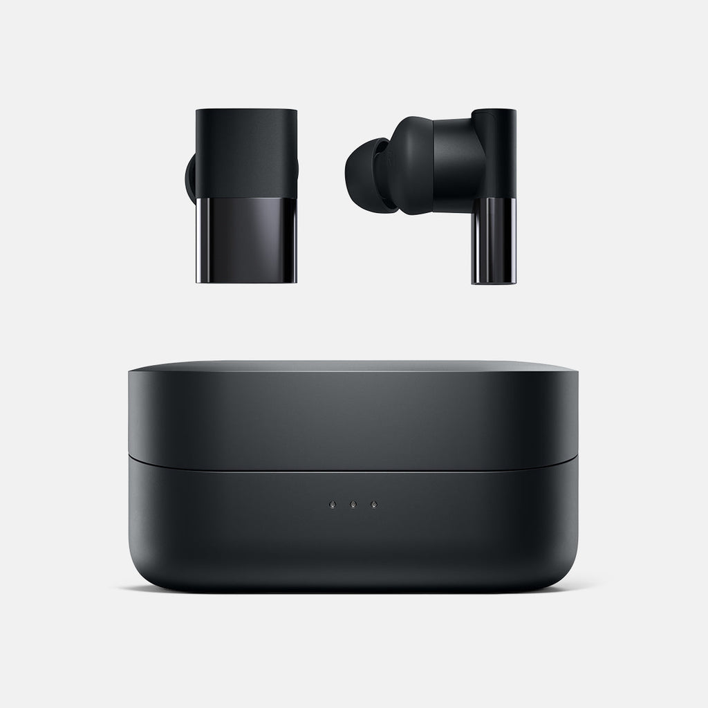 Wireless noise-cancelling earbuds with charging case