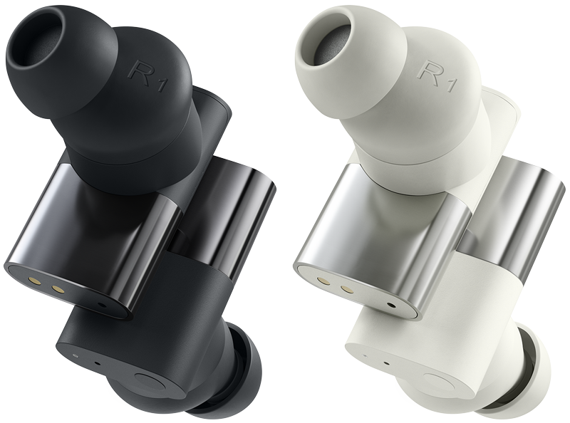 Wireless noise-cancelling earbuds in black and white